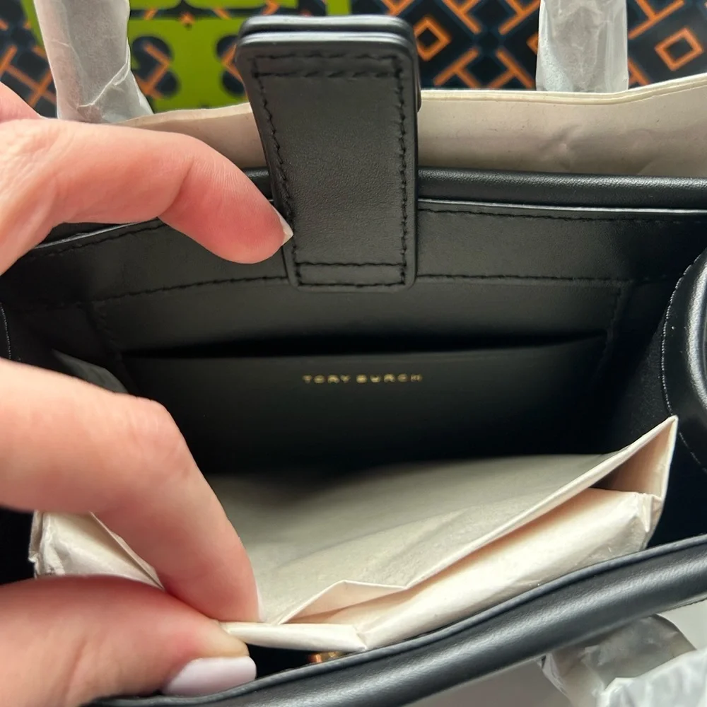 Tory Burch T Monogram Mini Tote Bag Crossbody Bag Black Jacquard